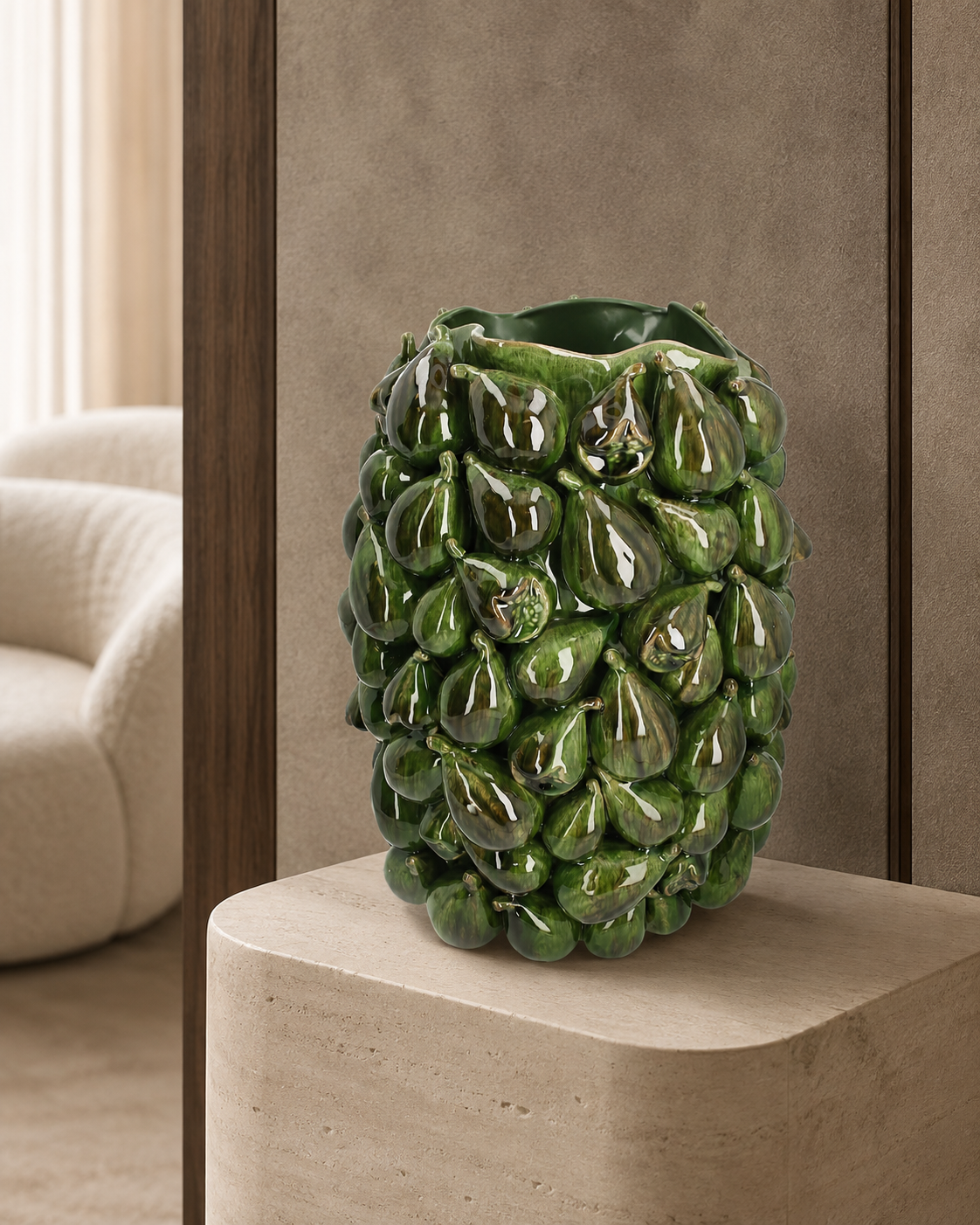 Vase Figues vert en céramique brillante — H 43 cm