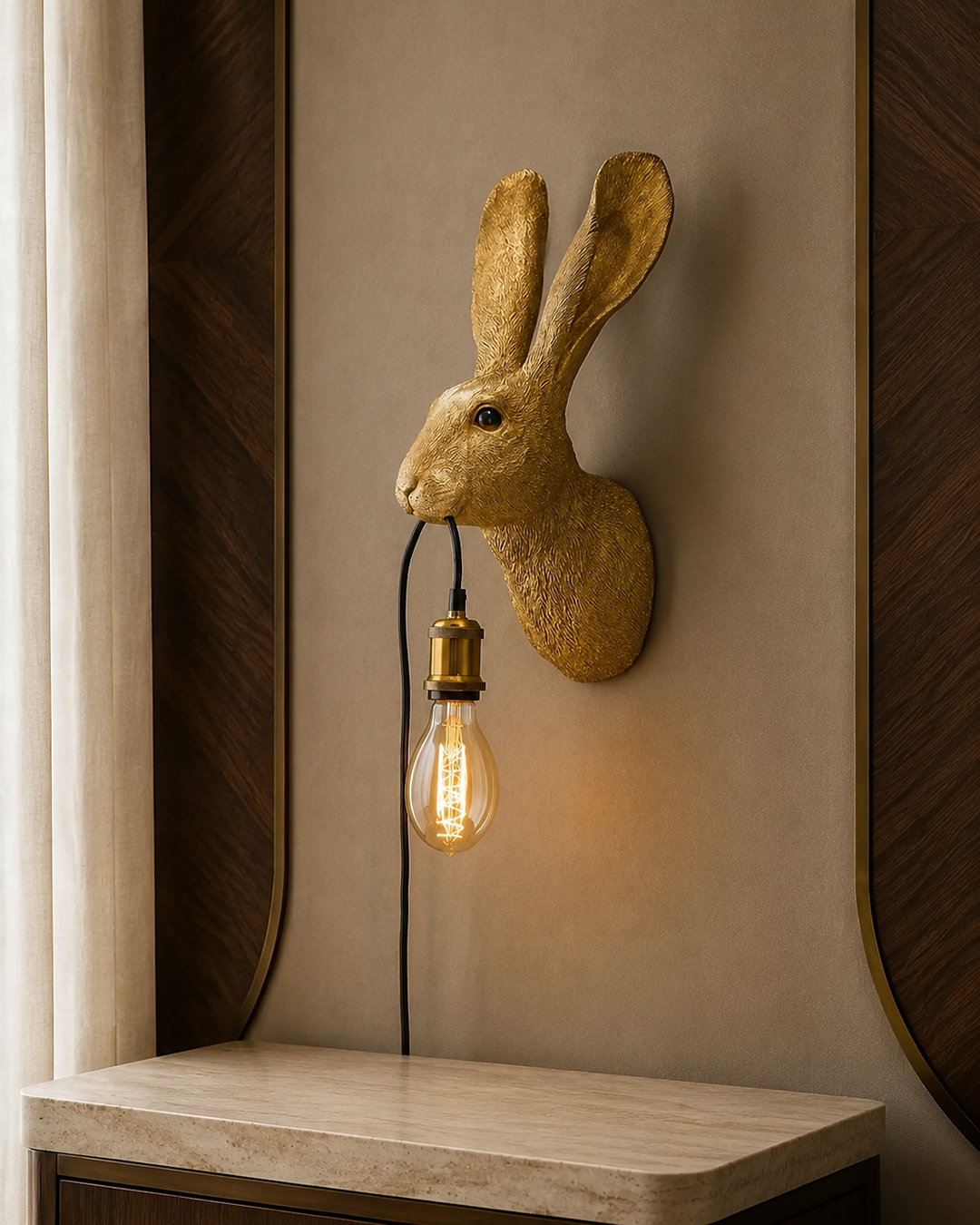 Applique murale Hasi – Lapin doré H.46 cm