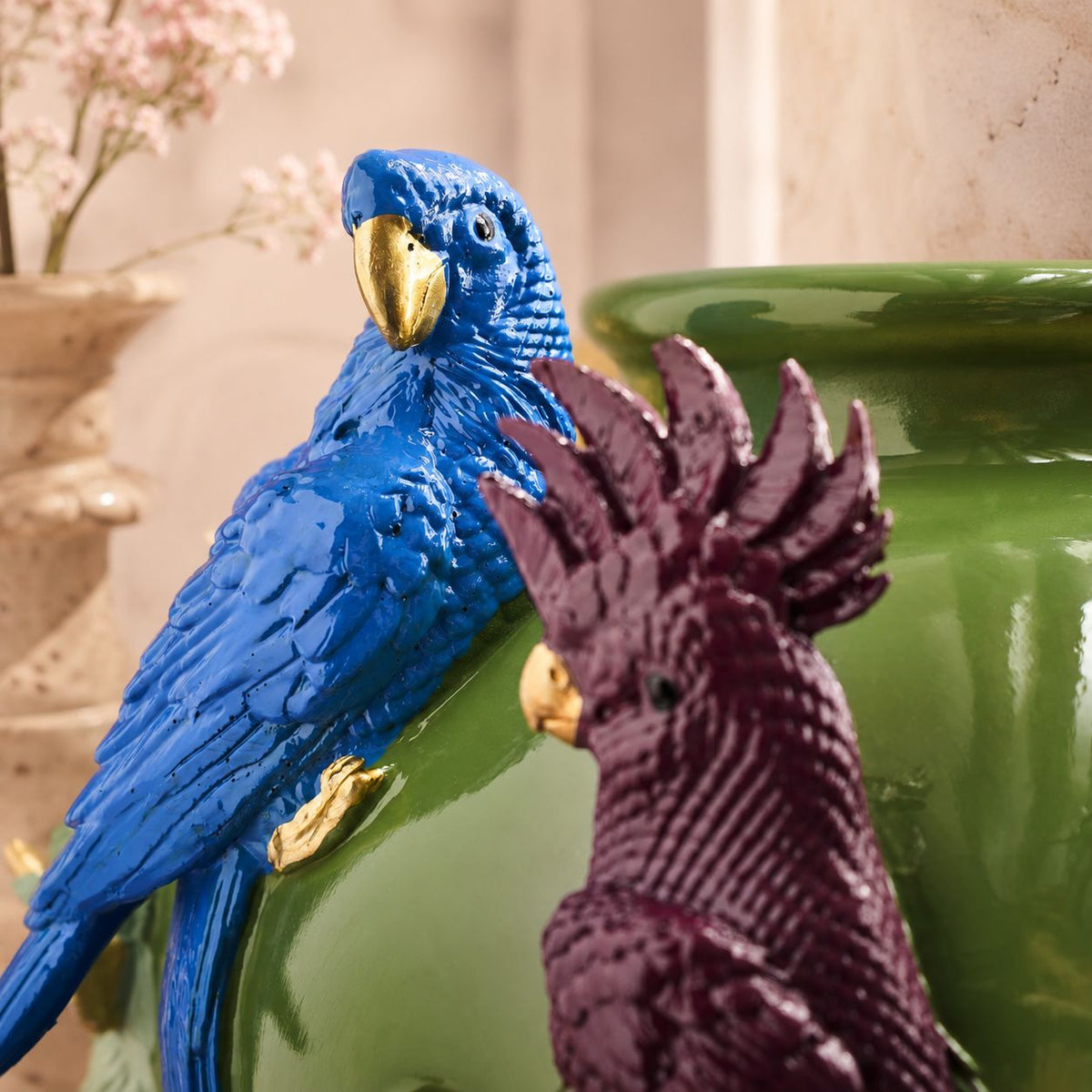 Vase Perroquets — Résine, Vert