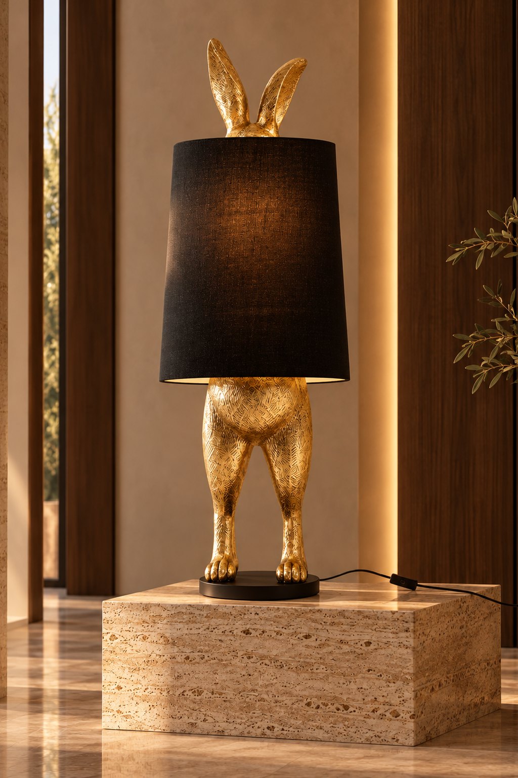 Lampadaire Hiding Rabbit doré et noir H.115 cm dans un intérieur haut de gamme DUNE & CO
