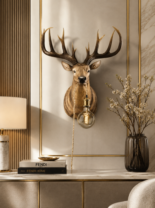 Applique murale cerf Harry brune avec ampoule suspendue – DUNE & CO