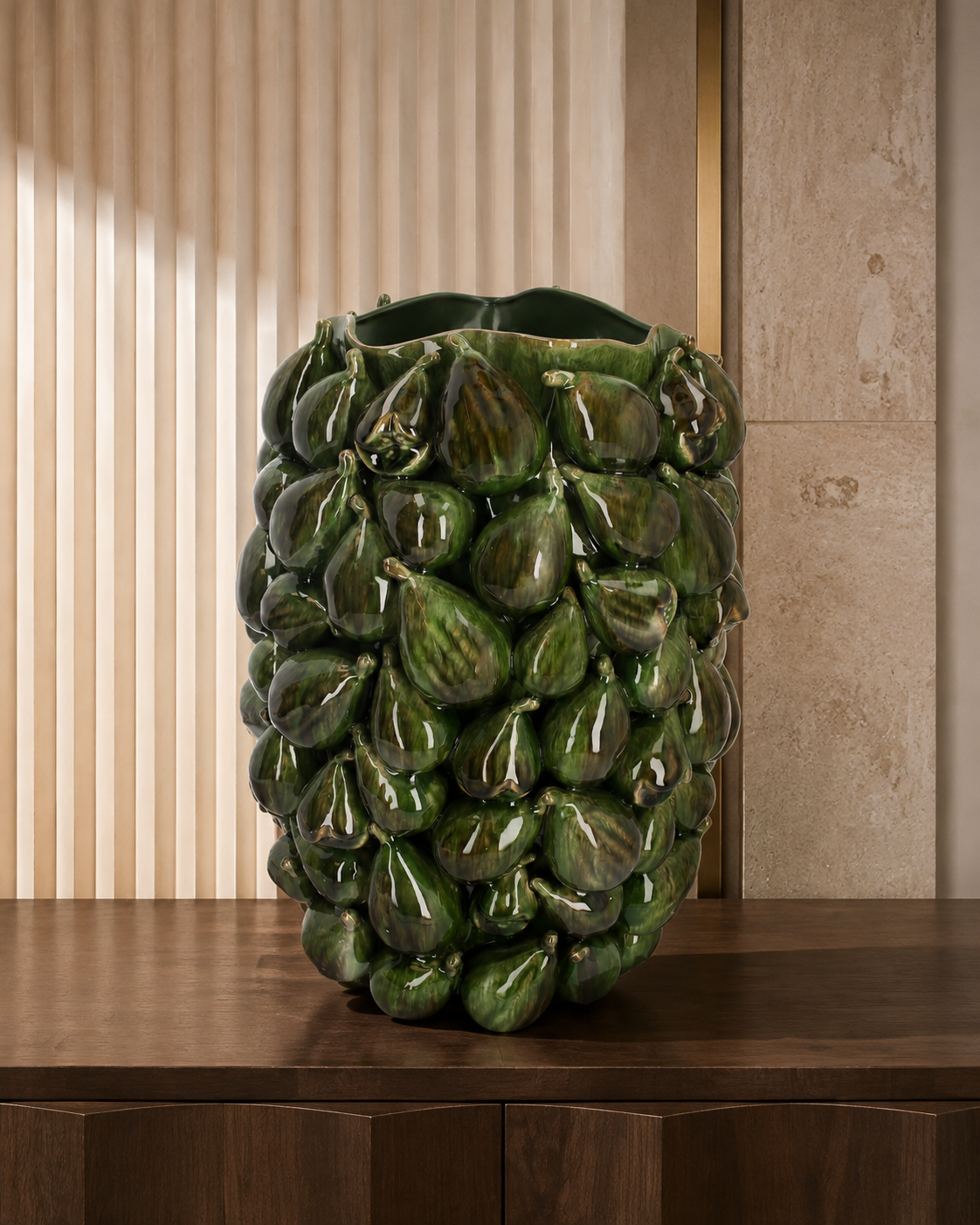 Vase Figues vert en céramique brillante — H 43 cm