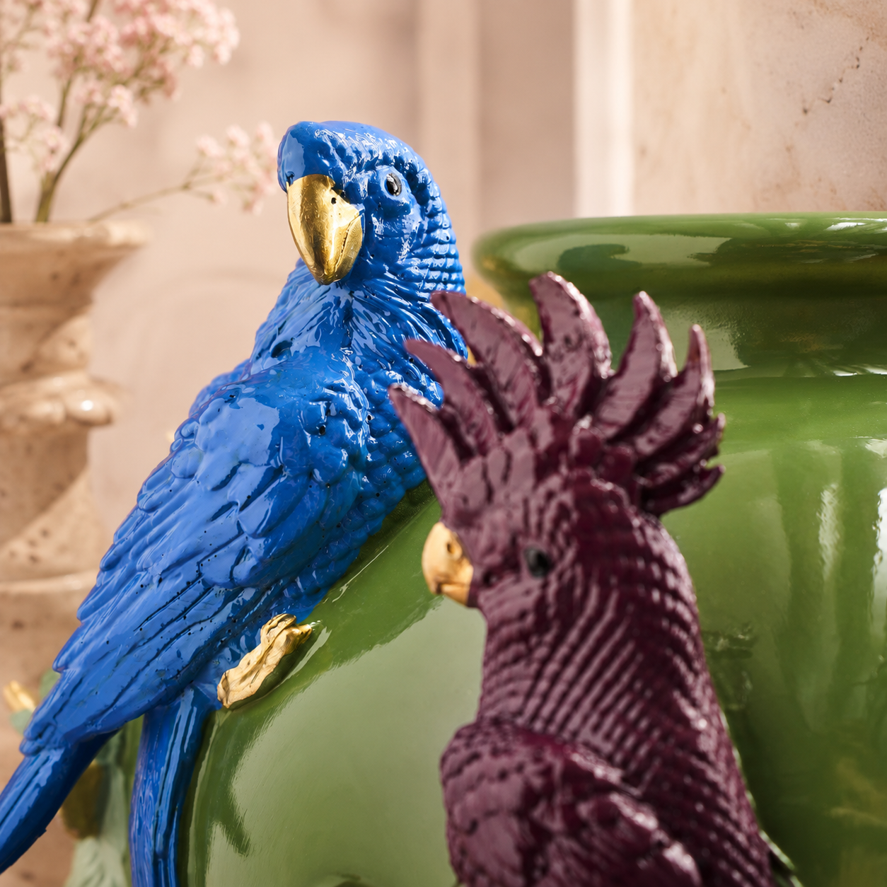 Vase Perroquets — Résine, Vert