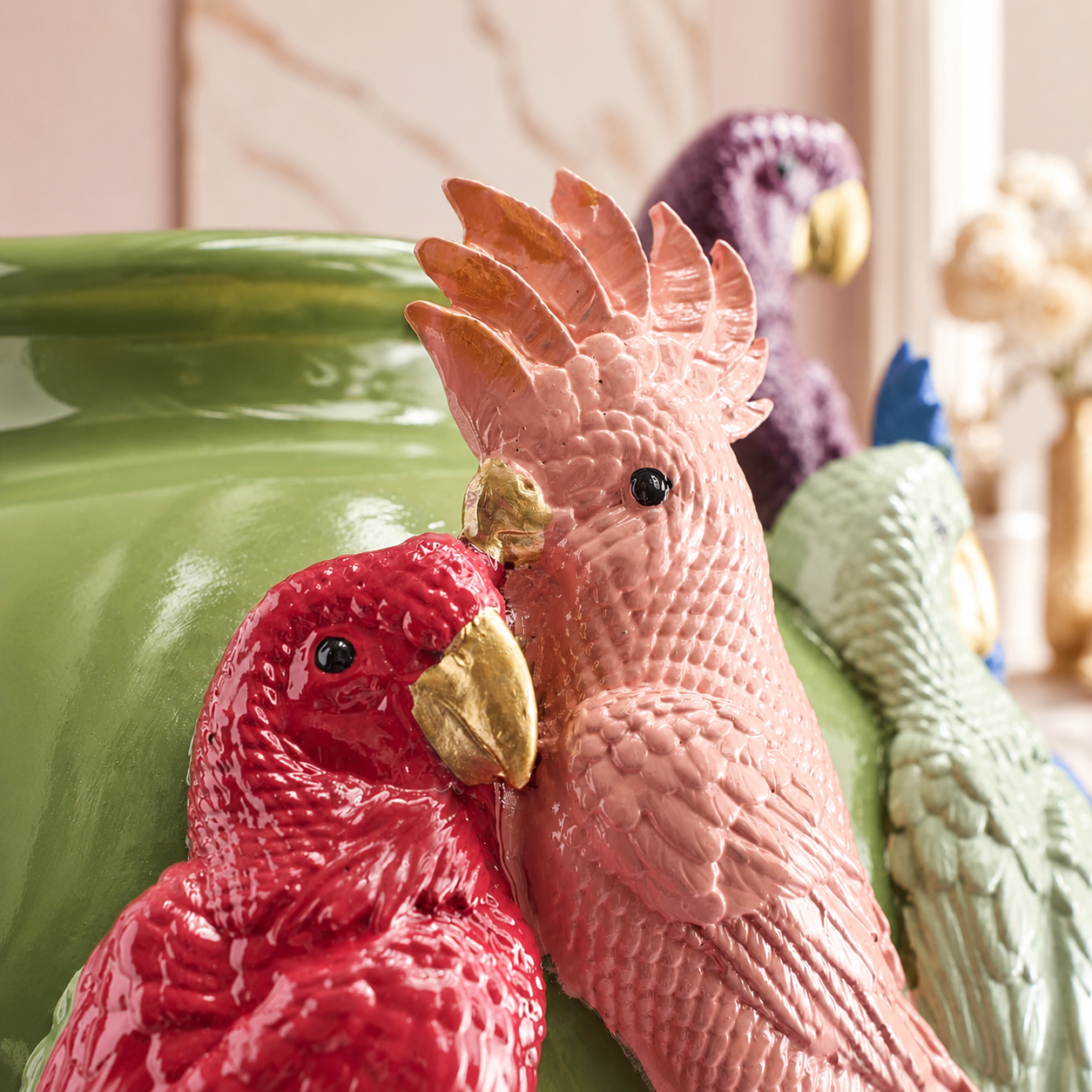 Vase Perroquets — Résine, Vert