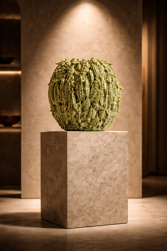 Vase Pois Vert édition limitée, grès céramique vert profond, forme sphérique texturée, DUNE & CO
