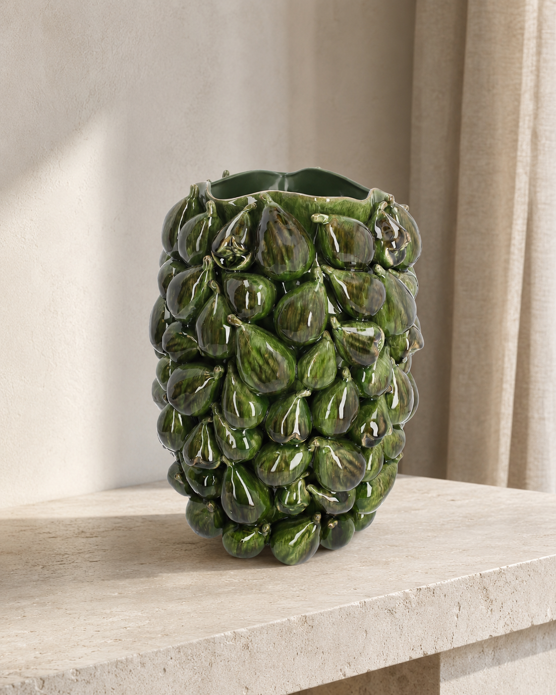 Vase Figues vert en céramique brillante — H 43 cm