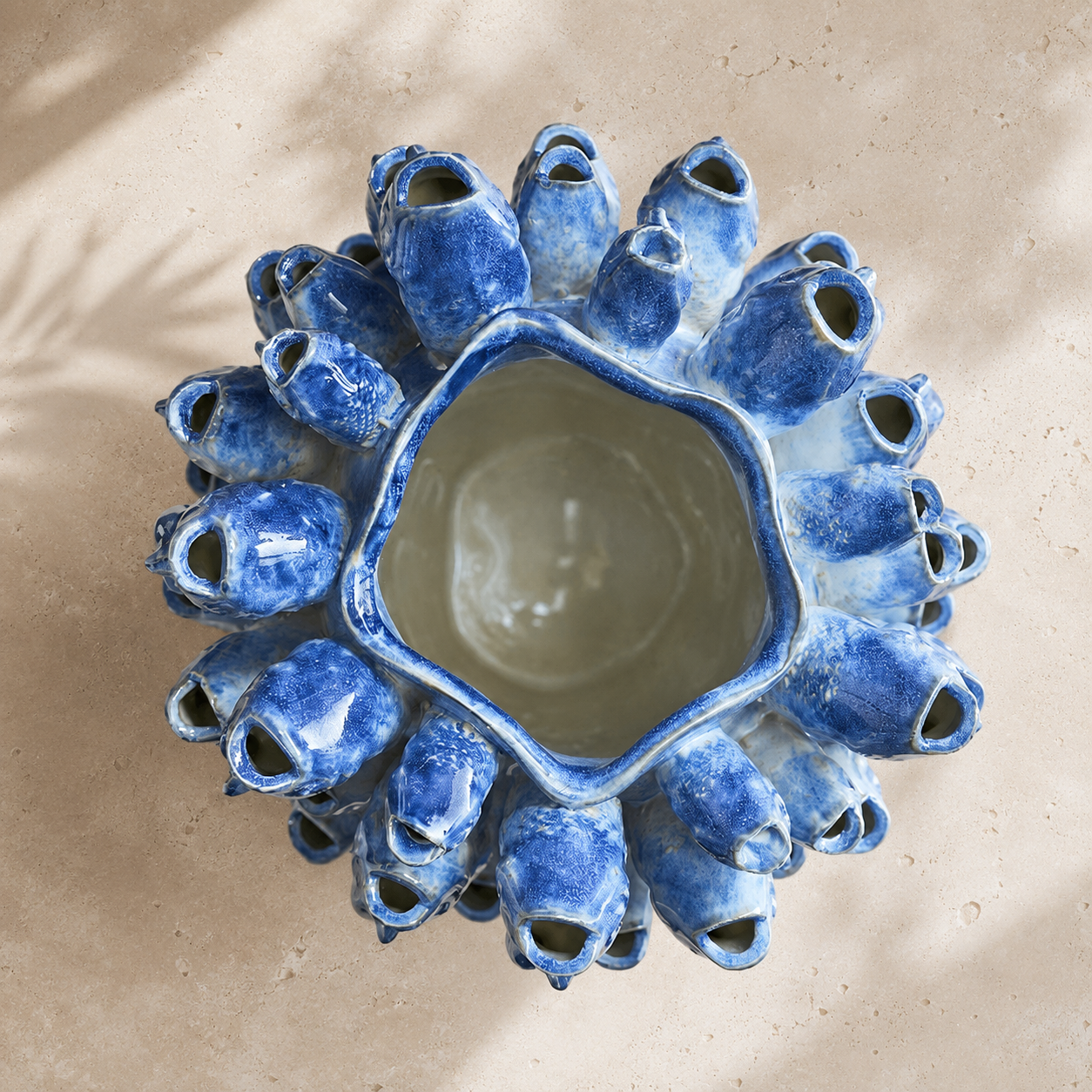 Vase Banc de Poissons — Céramique Bleue Émaillée