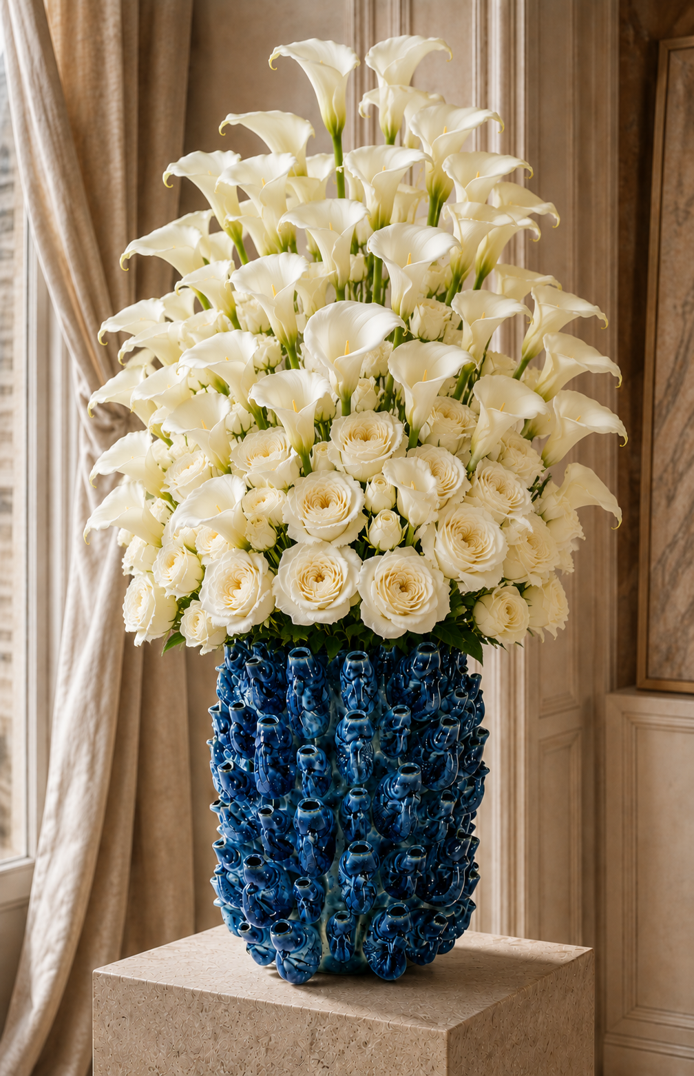 Vase Banc de Poissons — Céramique Bleue Émaillée