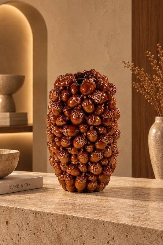 Vase à glands brun en grès émaillé, sculpture DUNE & CO