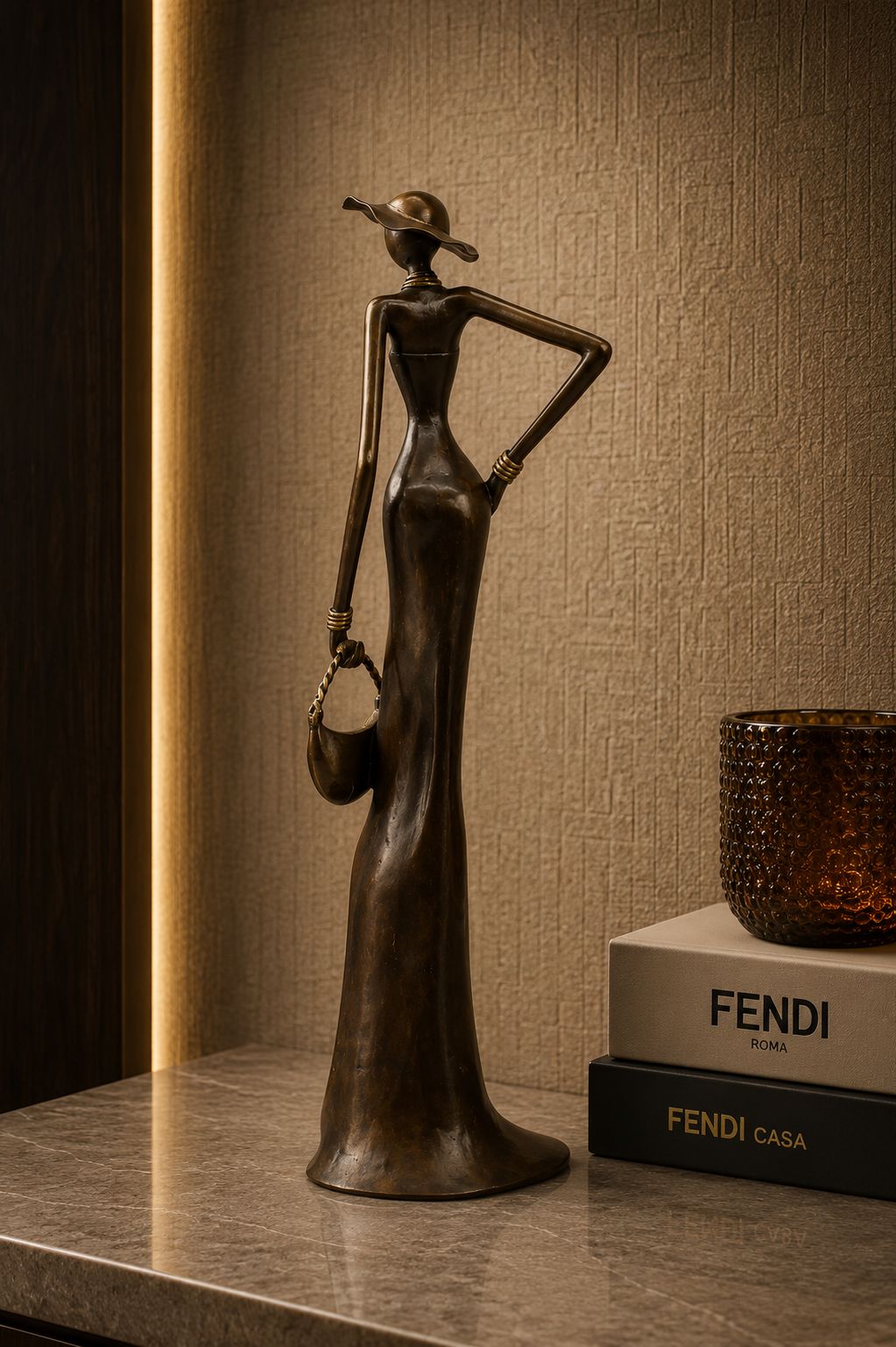 Statue Élégance en bronze, détail de la sculpture figurative DUNE & CO