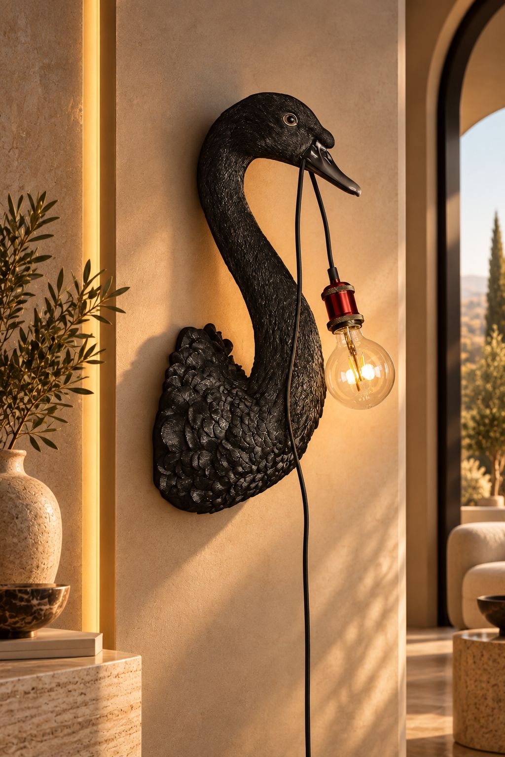 Applique murale Petra noire en forme de cygne, sculpture murale DUNE & CO