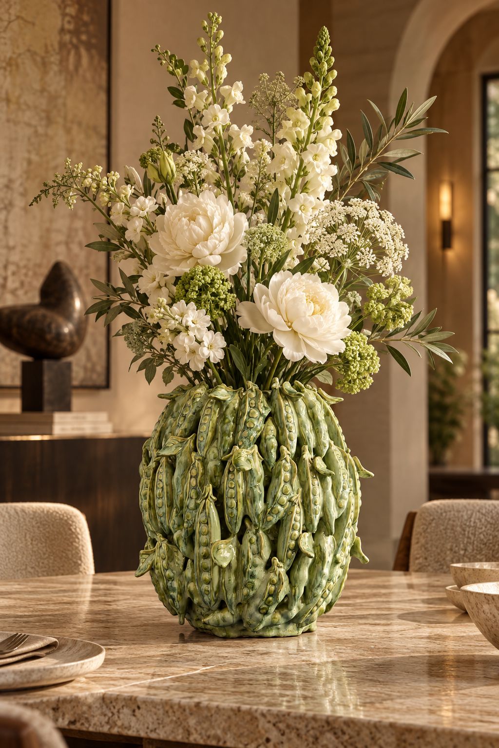Vase Pois Vert, grès céramique vert profond, DUNE & CO