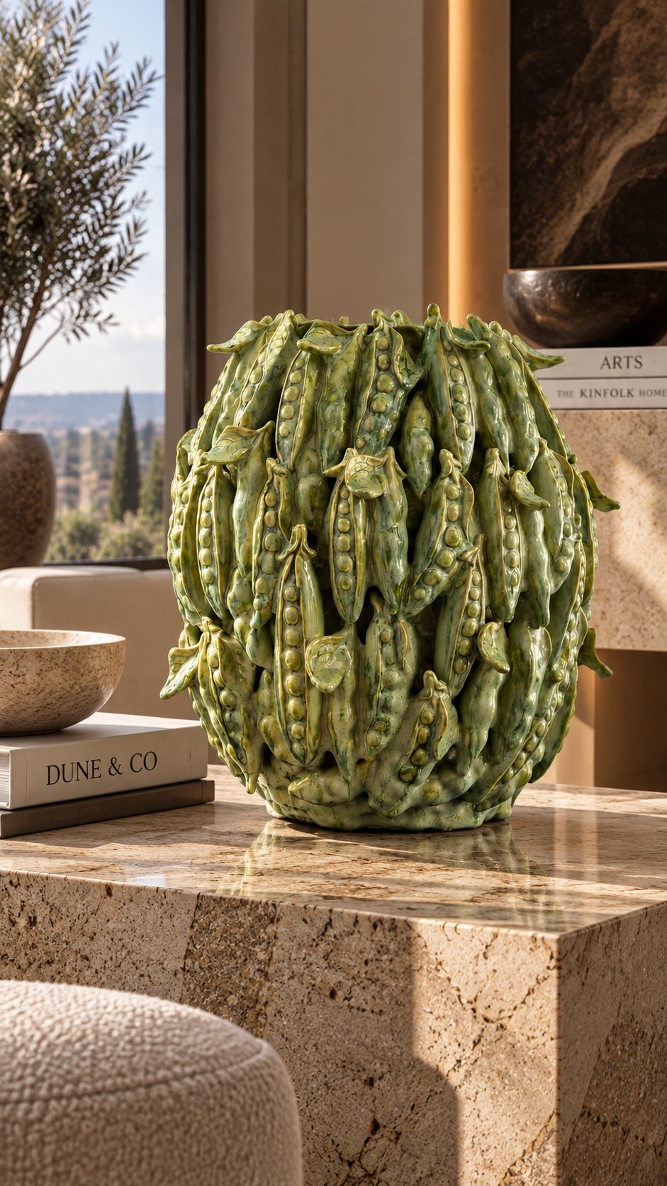 Vase Pois Vert présenté dans un intérieur, DUNE & CO