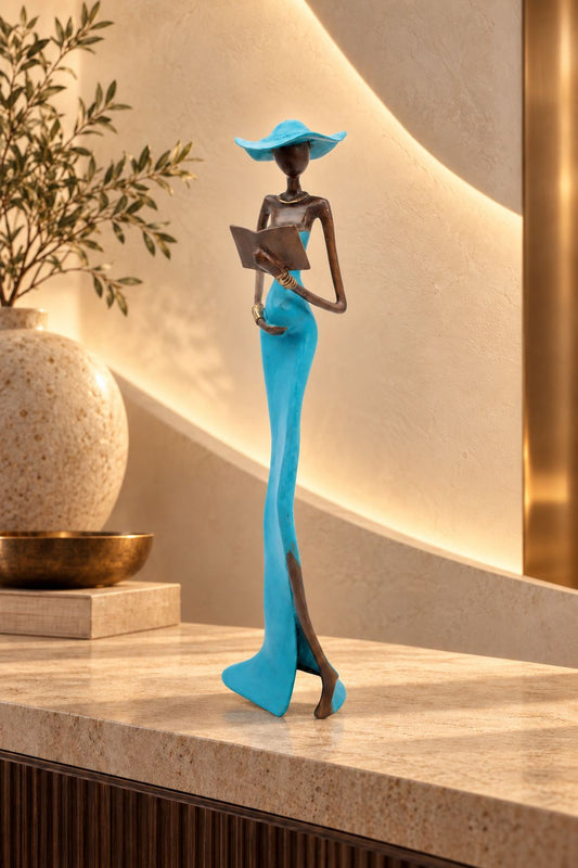 Statue Bronze Madame Azur turquoise 55 cm, vue de face