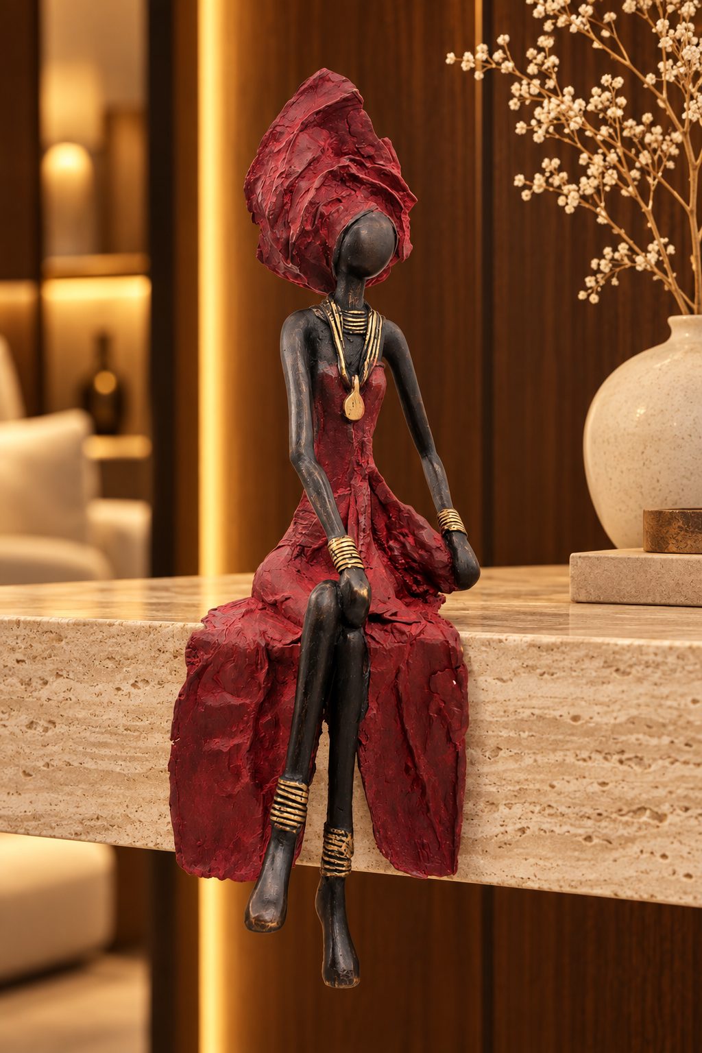 Statue Bronze Madame Cassis 40 cm, finition cassis et bronze, DUNE & CO