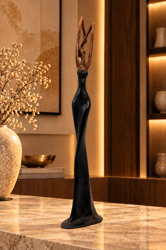 Statue Bronze Madame Minuit 55 cm, vue trois-quarts, finition noire et bronze, DUNE & CO