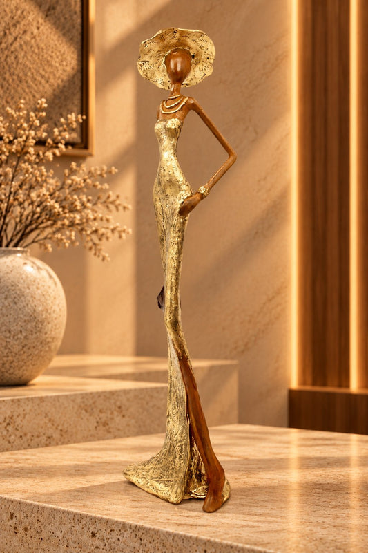 Statue Bronze Madame Solaire dorée 55 cm, DUNE & CO