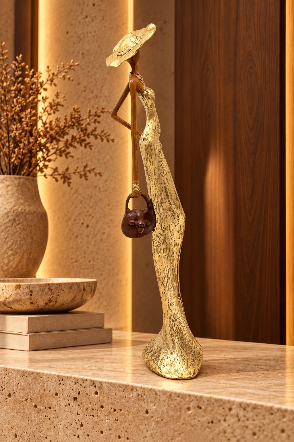 Statue Bronze Madame Solaire 55 cm, vue latérale en intérieur