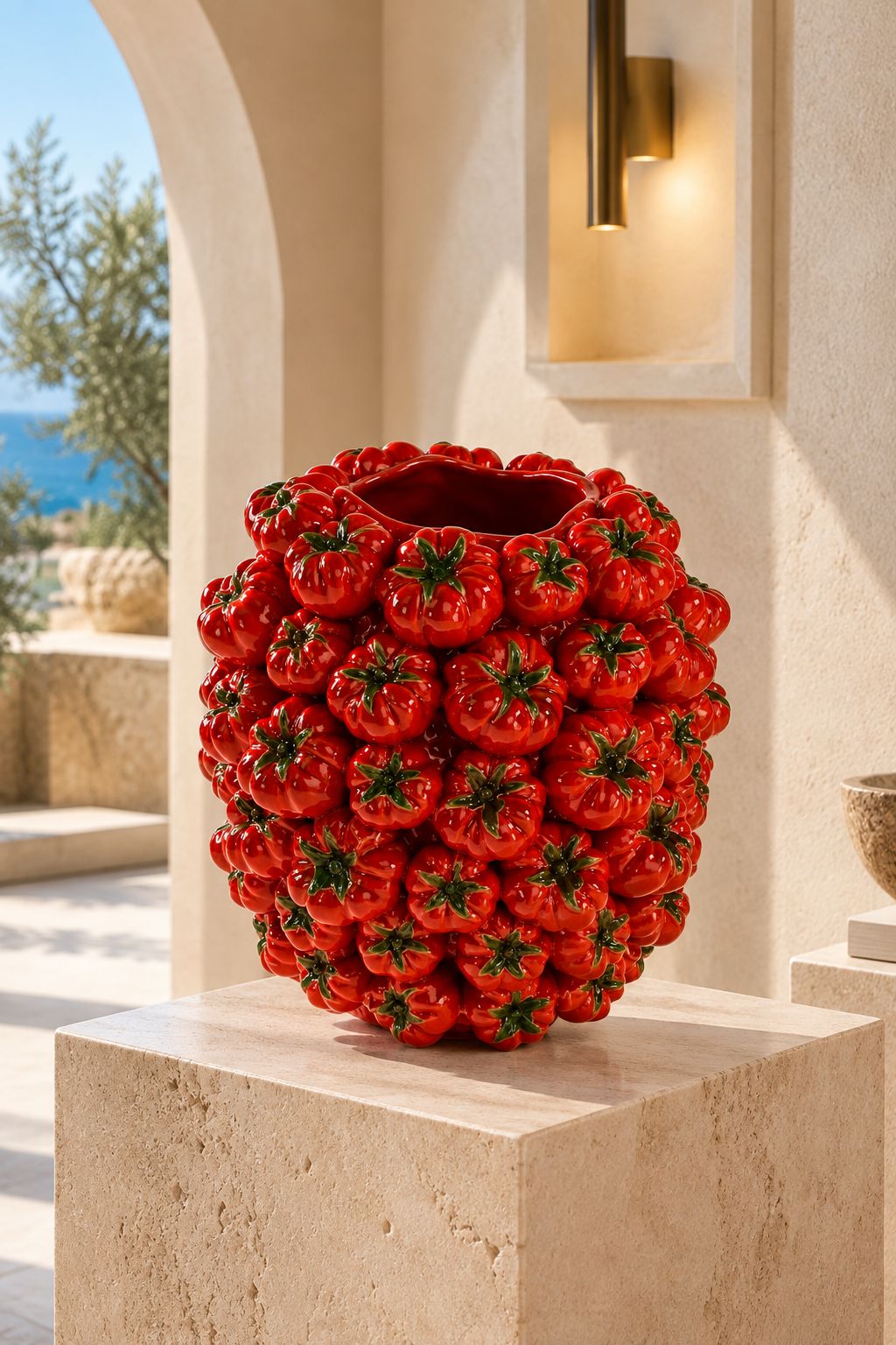 Vase Tomates en grès céramique rouge émaillé, sculpture organique DUNE & CO