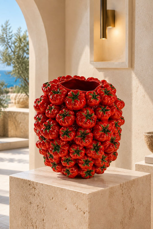 Vase Tomates en grès céramique rouge émaillé, sculpture organique DUNE & CO