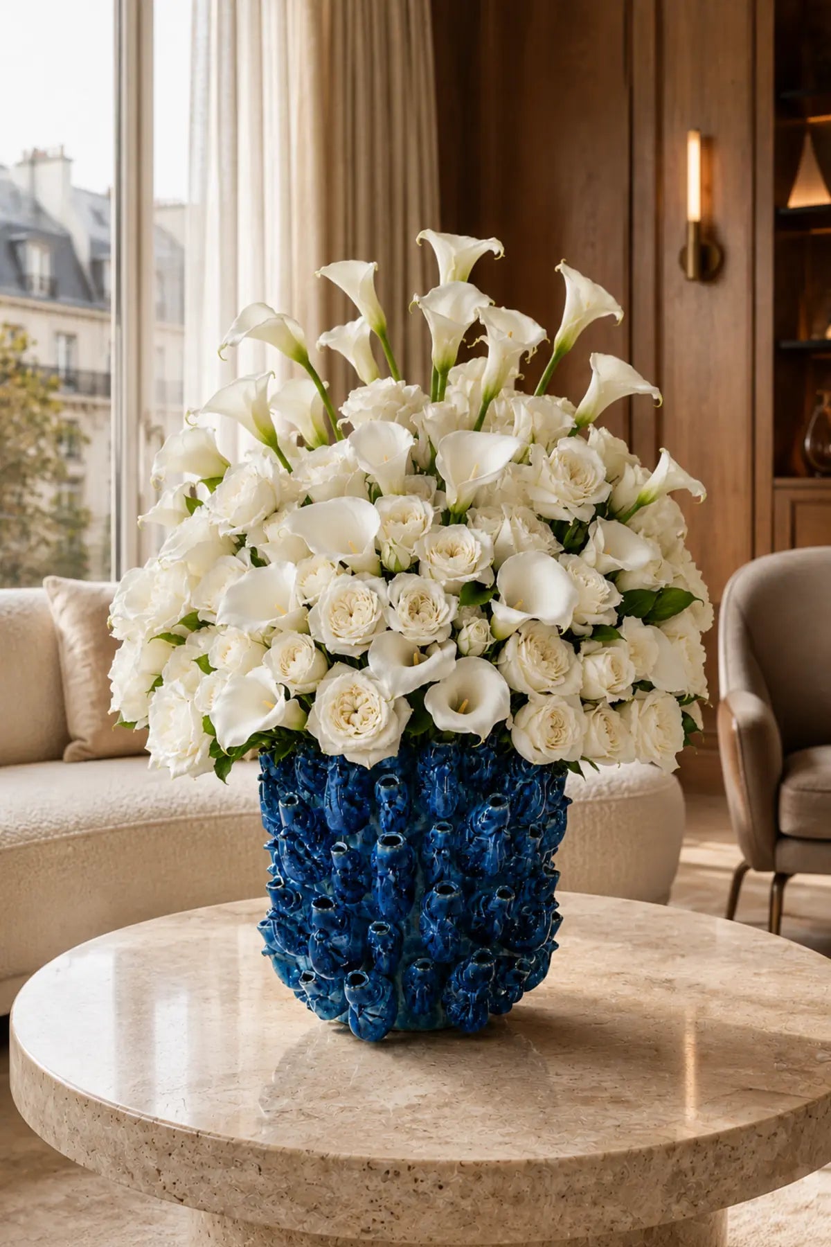 Vase Banc de Poissons — Céramique Bleue Émaillée